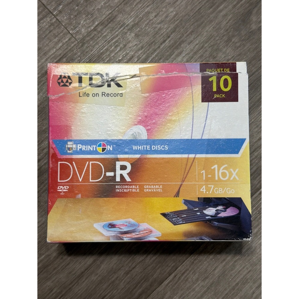 TDK DVD-R 4.7GB 16x Blank Discs 10 Pack White Inkjet Printable Slim Jewel Cases